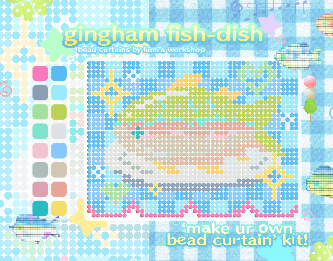 gingham fish-dish bead curtain kit
