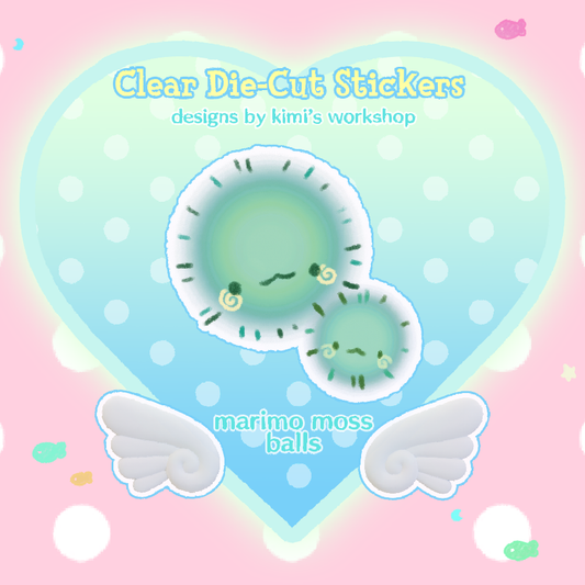 marimo moss balls clear die-cut sticker